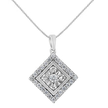 Load image into Gallery viewer, 10KT White Gold 1/2 cttw Diamond Square Pendant Necklace (I-J Color, I2-I3 Clarity)
