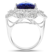 Load image into Gallery viewer, 11.68 Carat Genuine Tanzanite and White Diamond 18K White Gold Ring