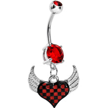 Load image into Gallery viewer, Red Gem Flying Checker Heart Belly Ring