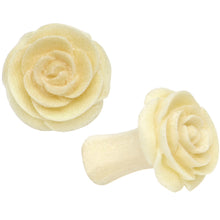 Load image into Gallery viewer, 4G Organic White Crocodile Wood Rose Flower Hand Carved Plug Set