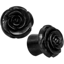 Load image into Gallery viewer, 1/2 Organic Arang Wood Rose Flower Hand Carved Plug Set