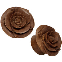 Load image into Gallery viewer, 7/8 Organic Sabo Wood Rose Flower Hand Carved Plug Set
