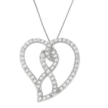 Load image into Gallery viewer, 14K White Gold 1.0 Cttw White Diamond Awareness Ribbon & Open Heart 18" Pendant Necklace (H-I Color, I1-I2 Clarity) - White Diamond Ribbon