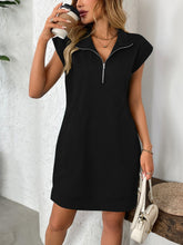 Load image into Gallery viewer, Retro Brown Half-Zip Cap Sleeve Mini Dress Classic & Vintage Design Dress For Girls