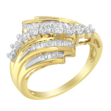 Load image into Gallery viewer, 10K Yellow Gold Round and Baguette Diamond-Cut Ring (1/2 Cttw, I-J Color, I1-I2 Clarity) - Size 7
