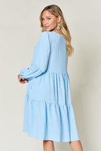 Load image into Gallery viewer, Light Green Double Take Full Size V-Neck Sleeve Tiered Dress with Pockets Elegant & Comfortable Casual Dress