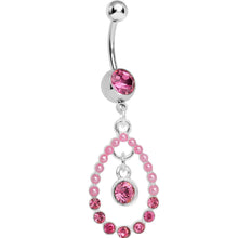 Load image into Gallery viewer, Pink Gem Faux Pearl Teardrop Dangle Belly Ring