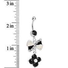 Load image into Gallery viewer, Black and White Bowtie Dangle Belly Ring