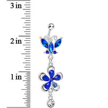 Load image into Gallery viewer, Dark Blue Gem Butterfly Flower Drop Belly Ring