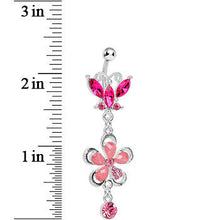 Load image into Gallery viewer, Pink Gem Butterfly Flower Drop Belly Ring