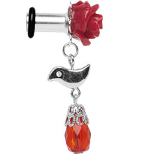 Load image into Gallery viewer, 4G Steel Red Rose Flower Songbird Dangle Plug