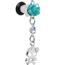 Load image into Gallery viewer, Aqua Rose Flower Skull Crossbones Dangle Plug Sizes 5mm to 12mm