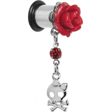 Load image into Gallery viewer, Red Rose Flower Skull Crossbones Dangle Plug Sizes 5mm to 12mm