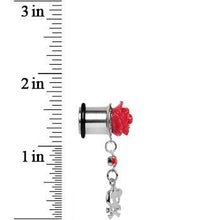 Load image into Gallery viewer, Red Rose Flower Skull Crossbones Dangle Plug Sizes 5mm to 12mm