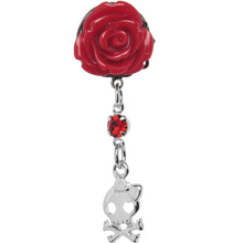 Load image into Gallery viewer, Red Rose Flower Skull Crossbones Dangle Plug Sizes 5mm to 12mm