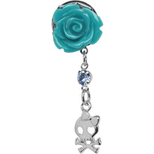 Load image into Gallery viewer, Aqua Rose Flower Skull Crossbones Dangle Plug Sizes 5mm to 12mm