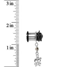 Load image into Gallery viewer, Black Rose Flower Skull Crossbones Dangle Plug Sizes 5mm to 12mm