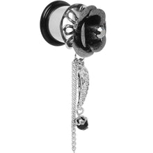 Load image into Gallery viewer, Midnight Gem Rose Flower Angel Wing Dangle Plug Sizes 6mm to 12mm