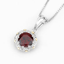 Load image into Gallery viewer, 2.32 Carat Genuine Garnet and White Diamond 14K Yellow Gold with .925 Sterling Silver Pendant