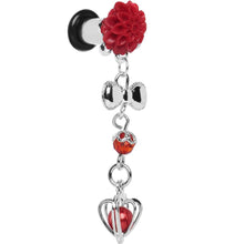 Load image into Gallery viewer, Red Flower Heart to Heart Dangle Plug Sizes 5mm to 00G