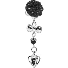 Load image into Gallery viewer, 0G Black Flower Heart to Heart Dangle Plug Sizes 5mm to 12mm