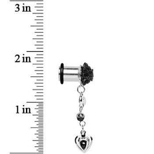 Load image into Gallery viewer, 0G Black Flower Heart to Heart Dangle Plug Sizes 5mm to 12mm