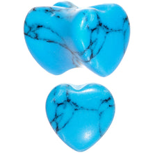 Load image into Gallery viewer, 00G Natural Blue Turquoise Sweet Heart Stone Saddle Plug