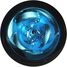 Load image into Gallery viewer, 0G Black Acrylic Aqua Rose Flower Saddle Plug Set