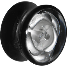 Load image into Gallery viewer, 18mm Black Acrylic Silver Metallic Rose Flower Plug