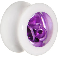 Load image into Gallery viewer, 5/8 White Acrylic Purple Metallic Rose Flower Plug