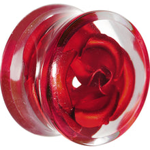 Load image into Gallery viewer, 18mm Clear Acrylic Floating Red Metallic Rose Flower Plug