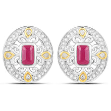 Load image into Gallery viewer, 0.77 Carat Genuine Ruby and White Diamond .925 Sterling Silver Earrings