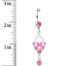 Load image into Gallery viewer, Pink Gem and Butterfly Dangle Belly Ring