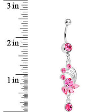 Load image into Gallery viewer, Pink Gem Teardrop Petal Dangle Belly Ring