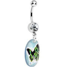 Load image into Gallery viewer, Aqua Gem Black Butterfly Dangle Belly Ring