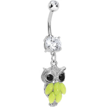 Load image into Gallery viewer, Crystalline Gem Yellow Neon Owl Dangle Belly Ring