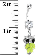 Load image into Gallery viewer, Crystalline Gem Yellow Neon Owl Dangle Belly Ring