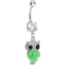 Load image into Gallery viewer, Crystalline Gem Green Neon Owl Dangle Belly Ring