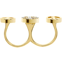 Load image into Gallery viewer, Clear Gem Gold Tone Triple Peace Sign Double Finger Ring