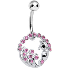Load image into Gallery viewer, Pink Gem Paved Preening Peacock Belly Ring
