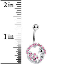 Load image into Gallery viewer, Pink Gem Paved Preening Peacock Belly Ring