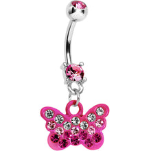 Load image into Gallery viewer, Double Pink Gem Crystalline Butterfly Dangle Belly Ring
