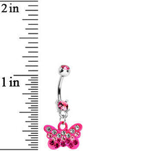 Load image into Gallery viewer, Double Pink Gem Crystalline Butterfly Dangle Belly Ring