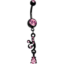 Load image into Gallery viewer, Black Double Pink Gem Wicked Teardrop Gem Dangle Belly Ring