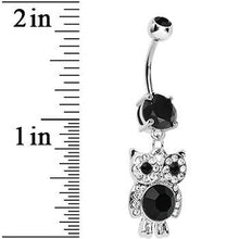 Load image into Gallery viewer, Black Gem Paved Clever Owl Dangle Belly Ring