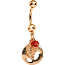 Load image into Gallery viewer, Red Gem Rose Gold Dove Bird Apple Dangle Belly Ring