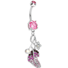 Load image into Gallery viewer, Pink Gem Leaf Aurora Flower Dangle Belly Ring