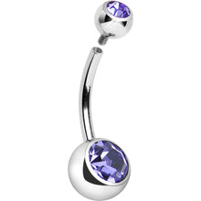 Load image into Gallery viewer, Internally Threaded Tanzanite Double Gem Belly Ring 11mm