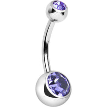 Load image into Gallery viewer, Internally Threaded Tanzanite Double Gem Belly Ring 11mm