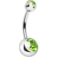 Load image into Gallery viewer, Internally Threaded Green Double Gem Belly Ring 11mm